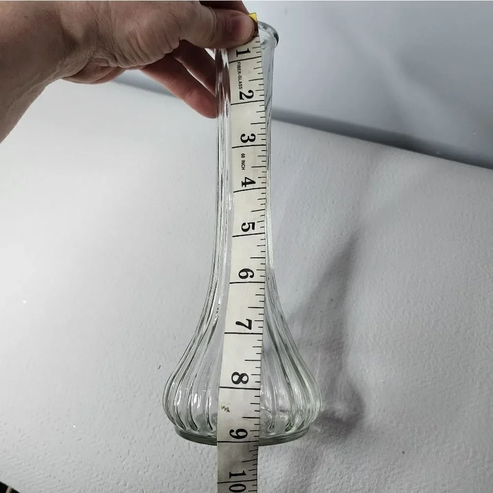 Vintage Hooster Glass Clear Glass Bud Vase Ribbed Pattern  9